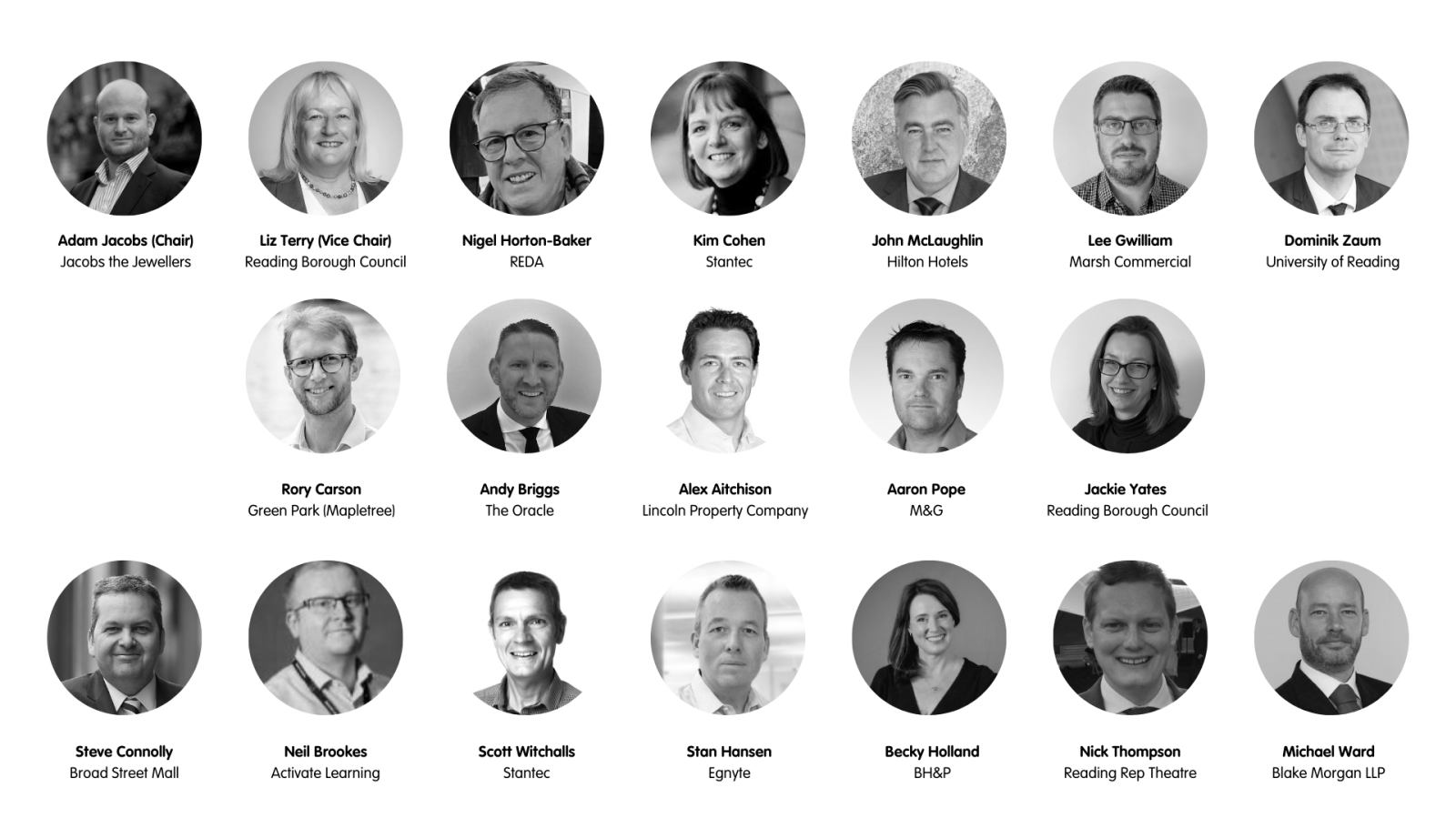 Headshots of REDA board members and their company names